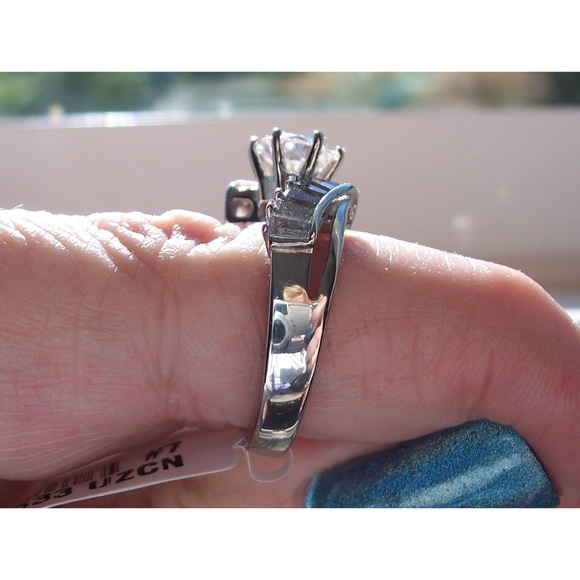 STAINLESS STEEL Round Cut & Baguette Cubic Zirconia Ring - Picture 6 of 14